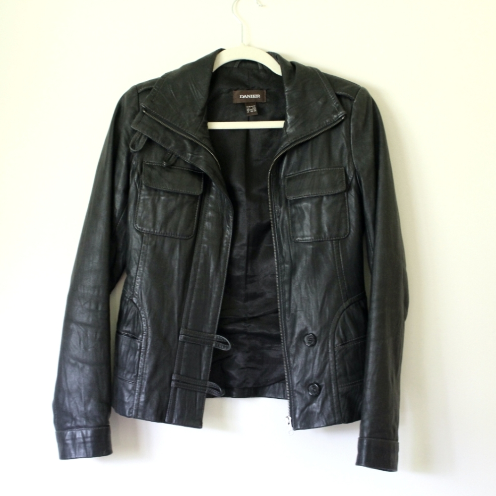 Danier | Genuine Leather Black Jacket Utility Moto